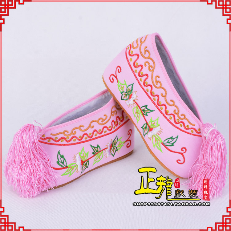 石龙花旦鞋女绣花彩鞋 舒适款草花内高彩鞋